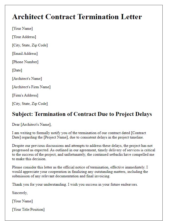 Letter template of architect contract termination for project delays