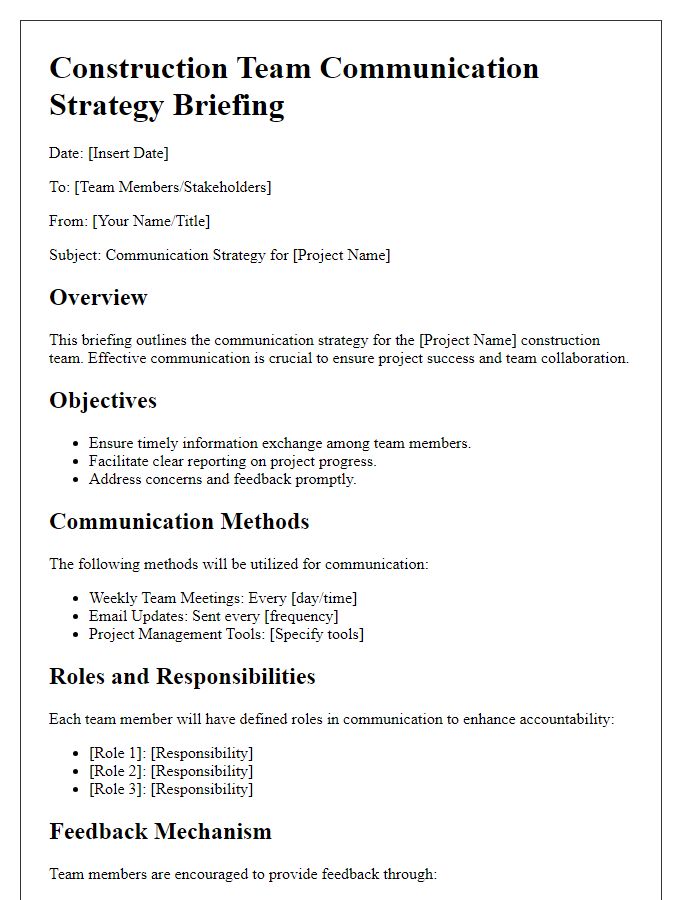 Letter template of construction team communication strategy briefing