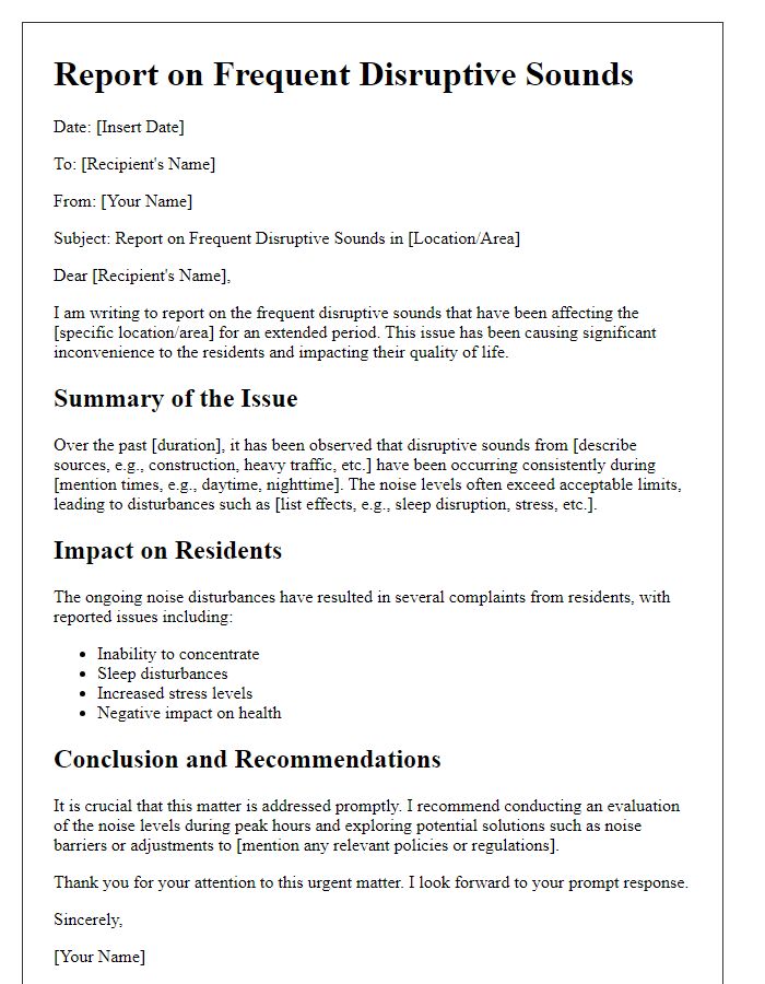 Letter template of report on frequent disruptive sounds