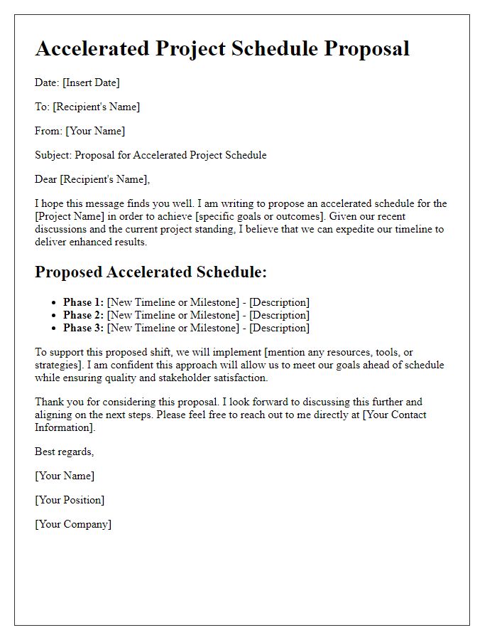 Letter template of accelerated project schedule proposal