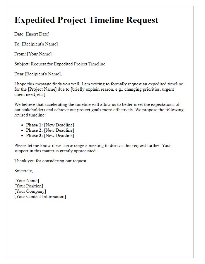 Letter template of expedited project timeline request