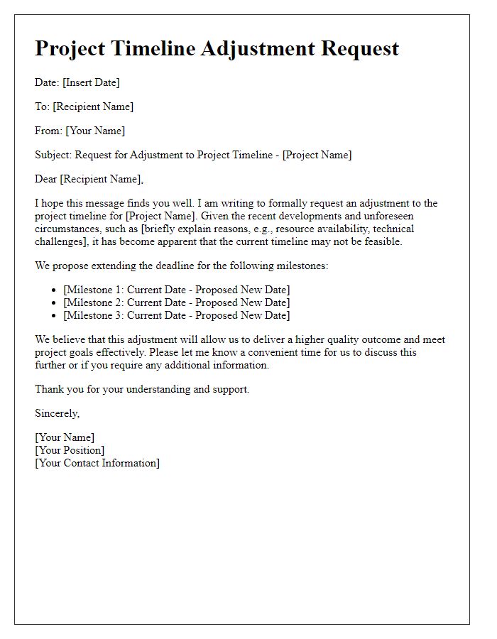 Letter template of swift project timeline adjustment request