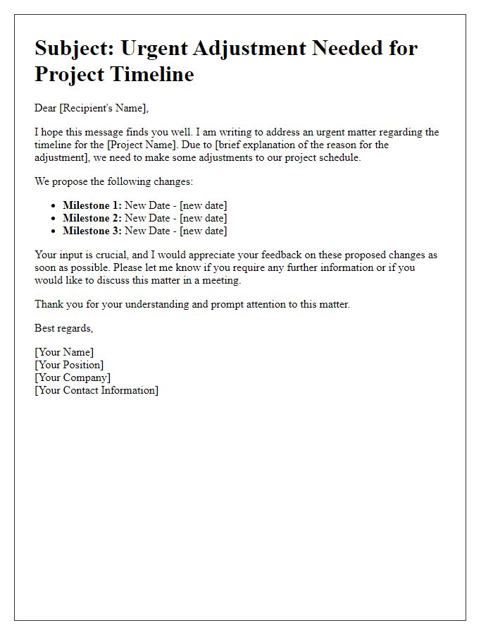 Letter template of urgent project timeline adjustment