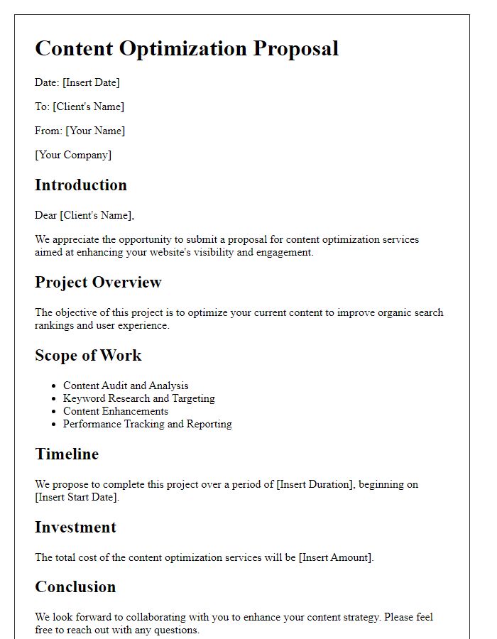 Letter template of content optimization proposal