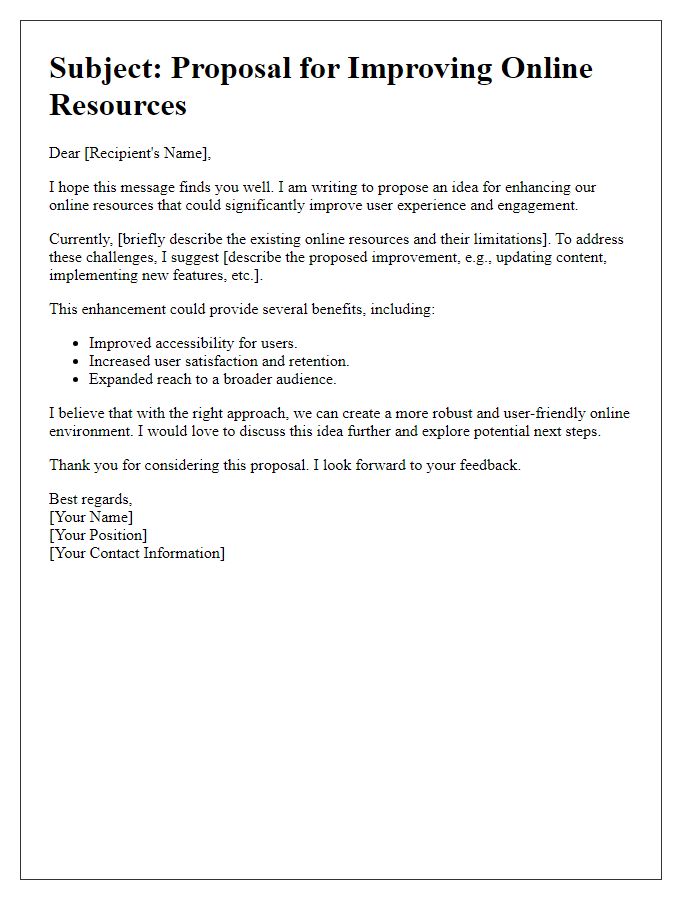 Letter template of online resource improvement idea