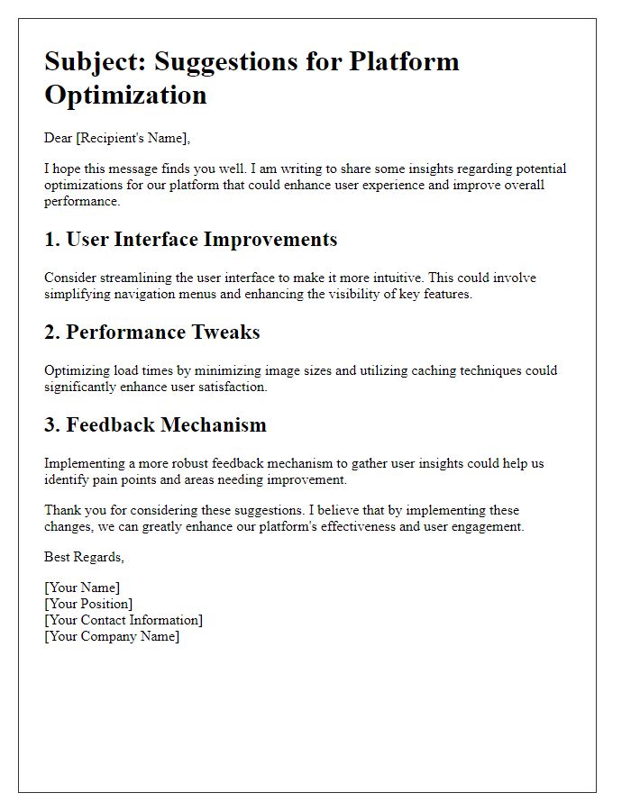 Letter template of platform optimization suggestion