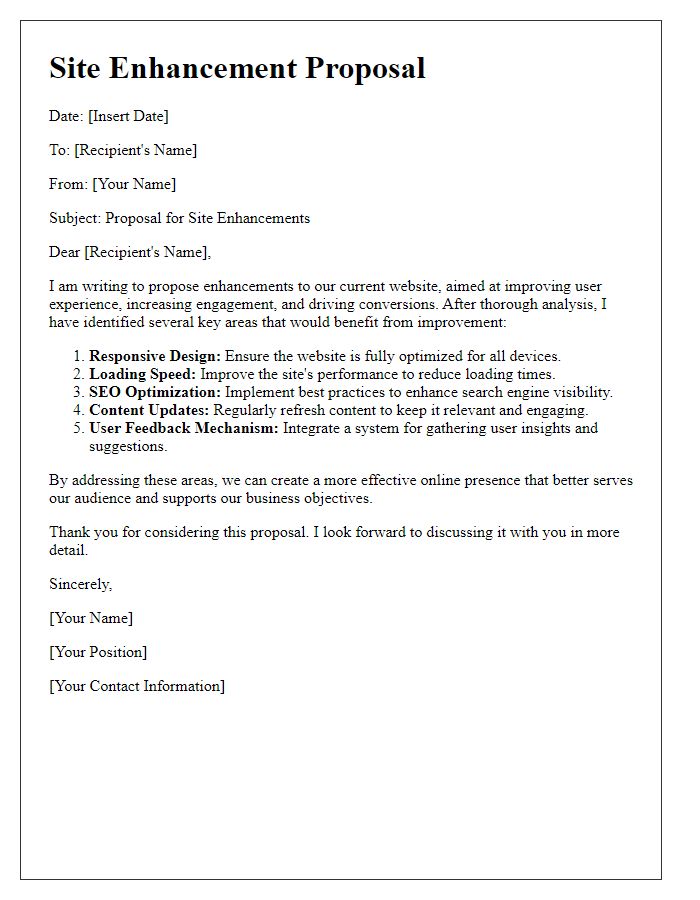 Letter template of site enhancement proposal