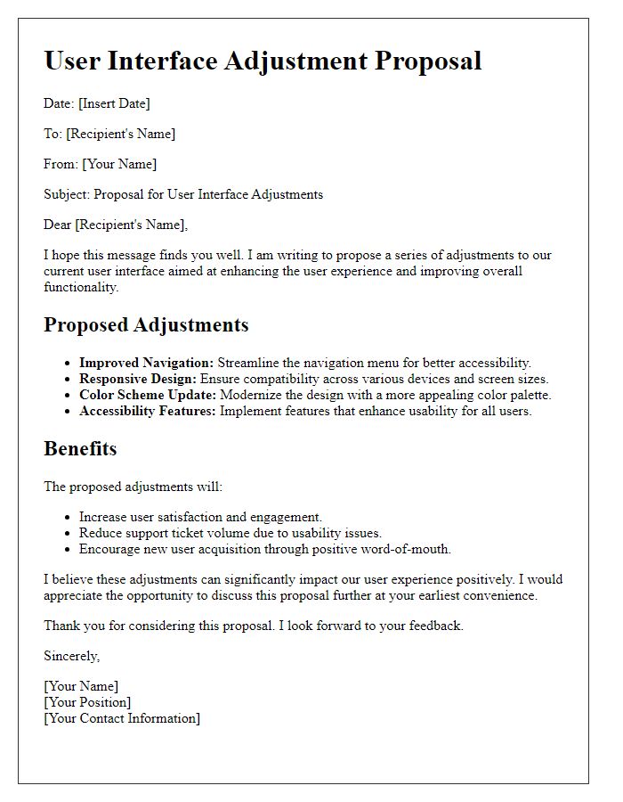 Letter template of user interface adjustment proposal