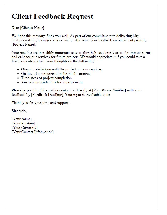 Letter template of civil engineering client feedback request