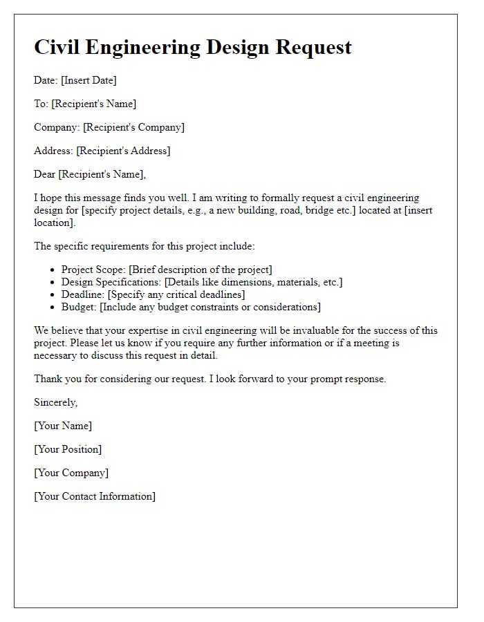 Letter template of civil engineering design request