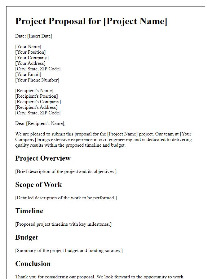 Letter template of civil engineering project proposal