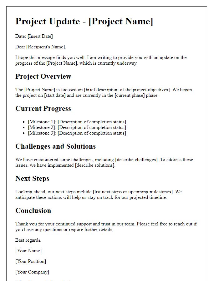 Letter template of civil engineering project update