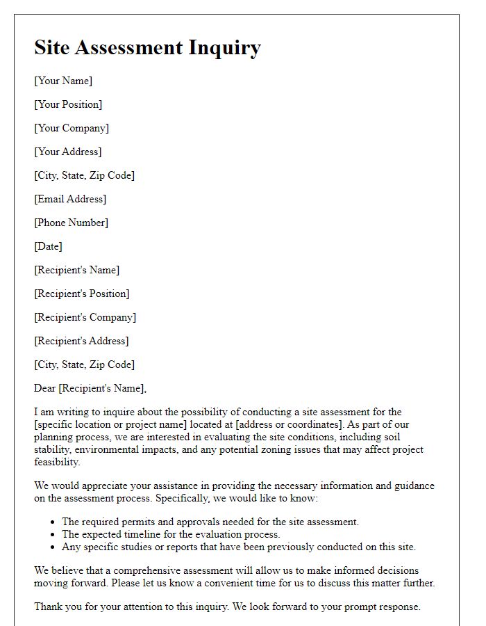 Letter template of civil engineering site assessment inquiry