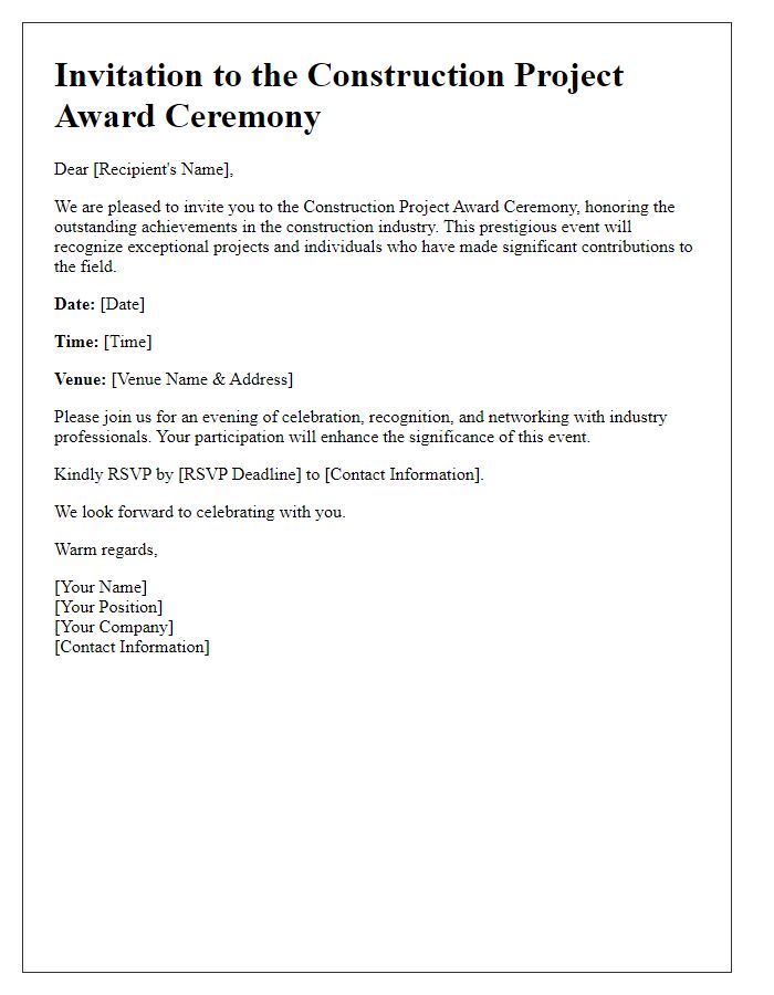 Letter template of invitation for construction project award ceremony