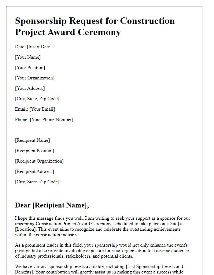 Letter template of sponsorship request for construction project award ceremony