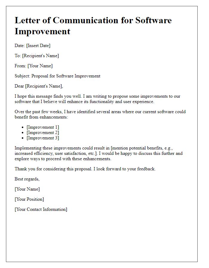 Letter template of communication for software improvement.