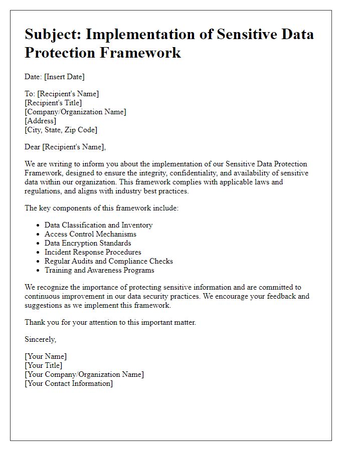 Letter template of sensitive data protection framework