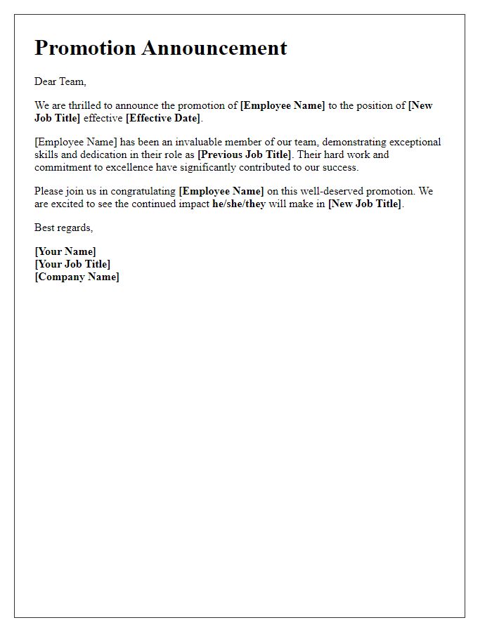 Letter template of Promotion Announcement for Team Member