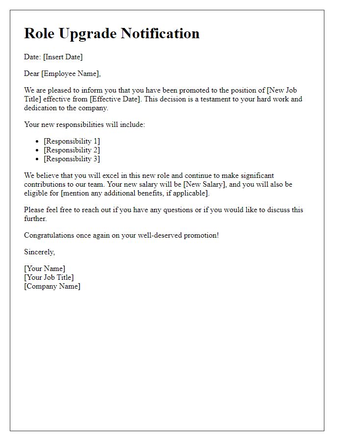 Letter template of Role Upgrade Notification for Employee