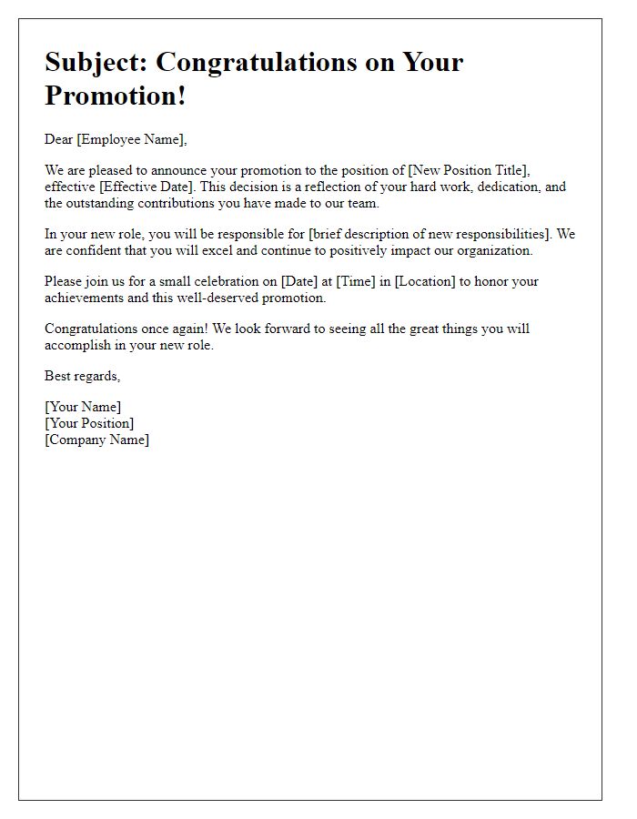 Letter template of Staff Promotion Communication