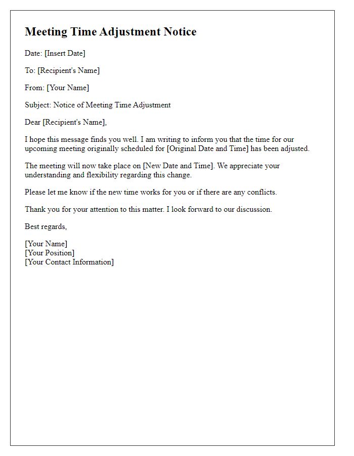 Letter template of meeting time adjustment notice