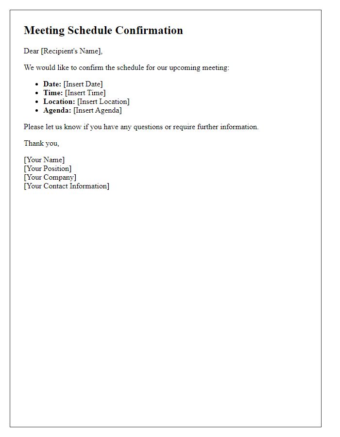 Letter template of new meeting schedule confirmation