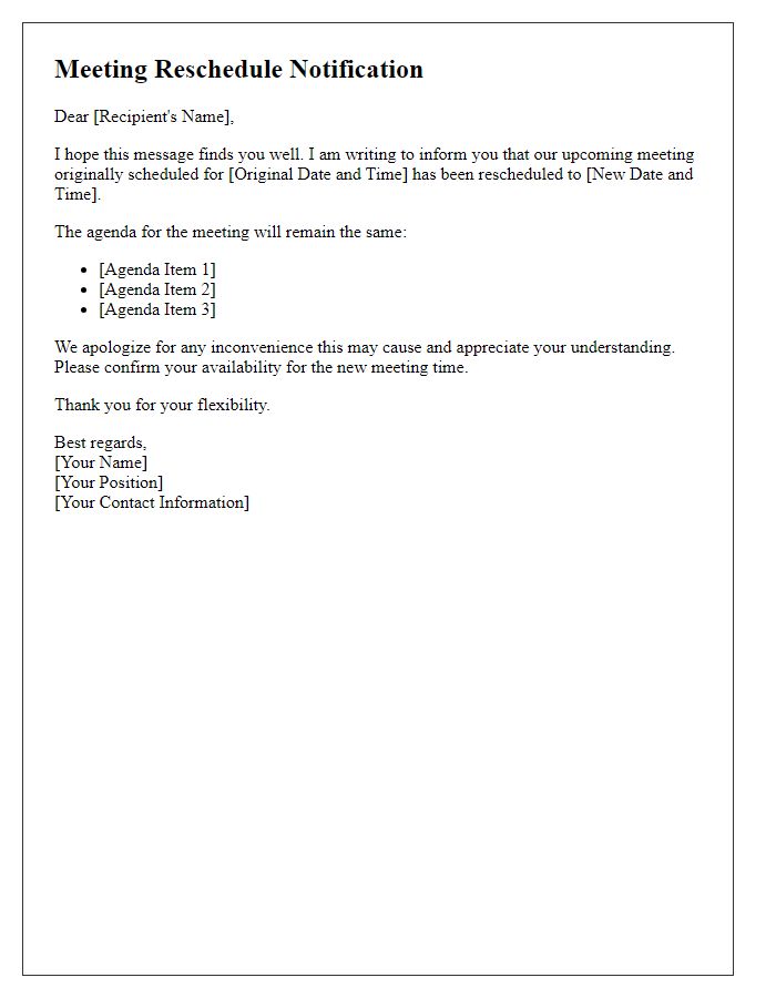 Letter template of shifted meeting timeline