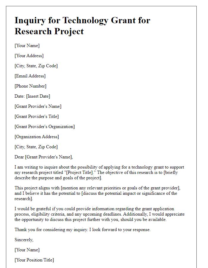 Letter template of technology grant inquiry for research projects