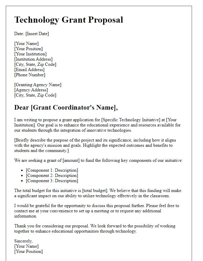 Letter template of technology grant proposal for educational institutions