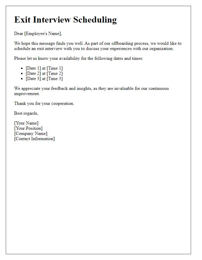 Letter template of Arranging Exit Interview Session