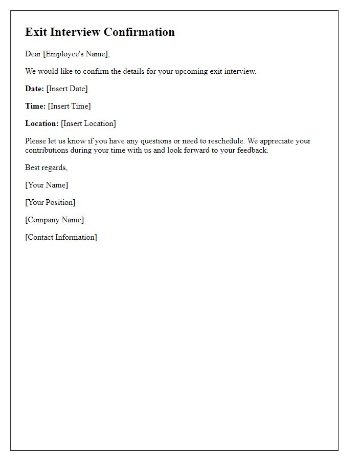 Letter template of Confirming Exit Interview Date