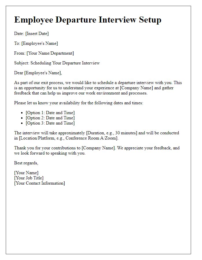 Letter template of Employee Departure Interview Setup