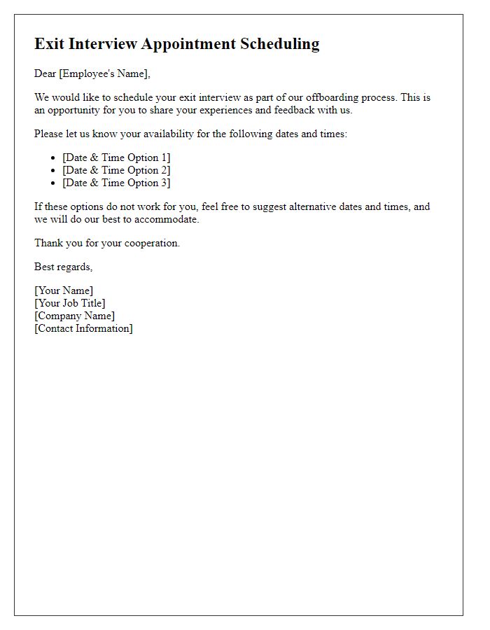 Letter template of Exit Interview Appointment Scheduling