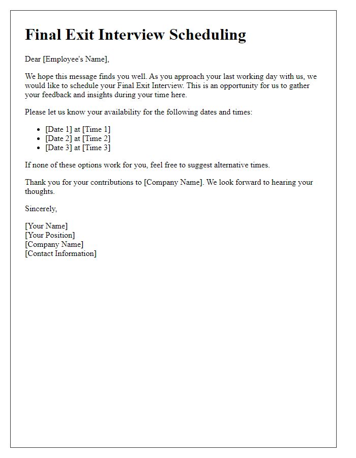 Letter template of Final Exit Interview Scheduling