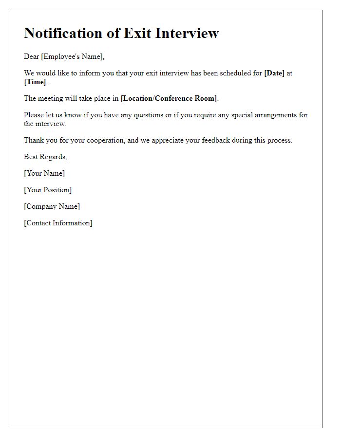 Letter template of Notification for Exit Interview Timing