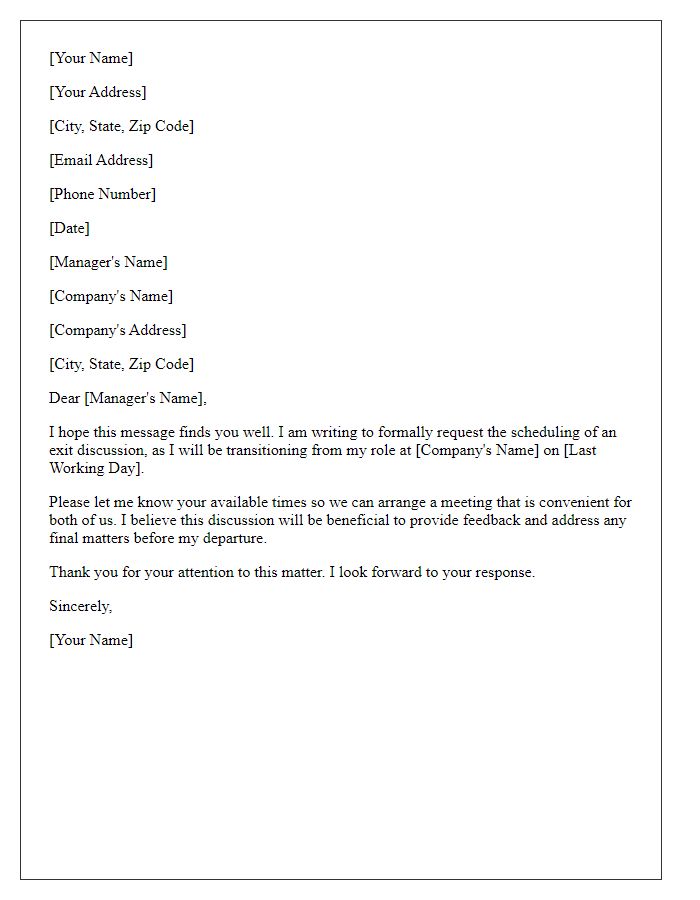 Letter template of Request to Schedule Exit Discussion