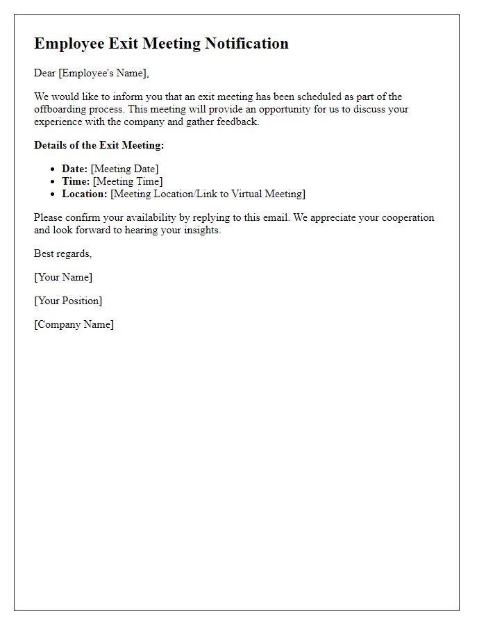 Letter template of Scheduling an Employee Exit Meeting