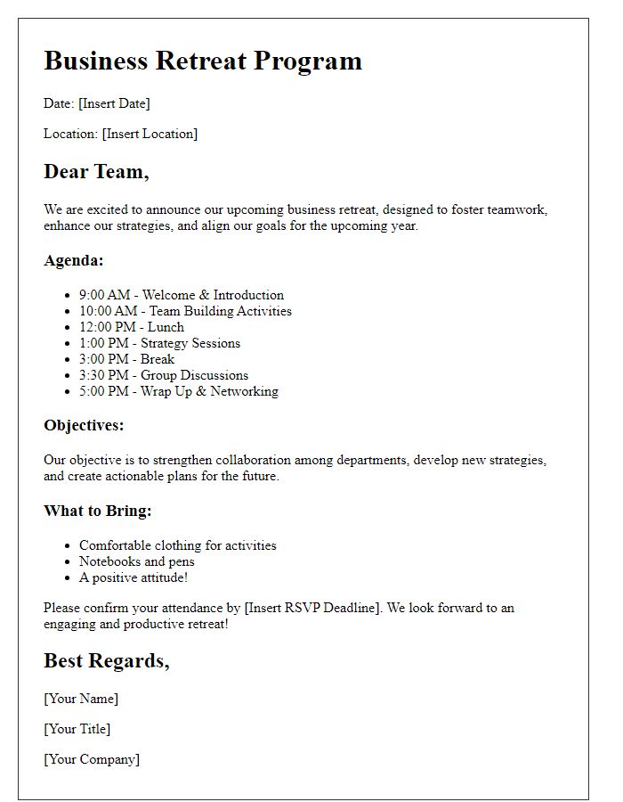 Letter template of business retreat program