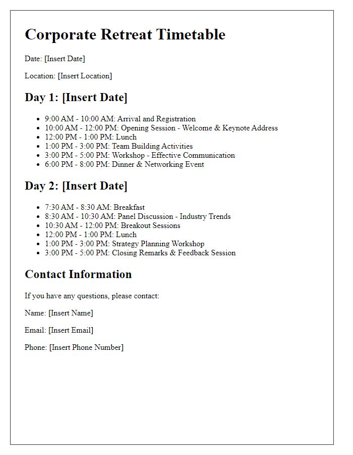 Letter template of corporate retreat timetable