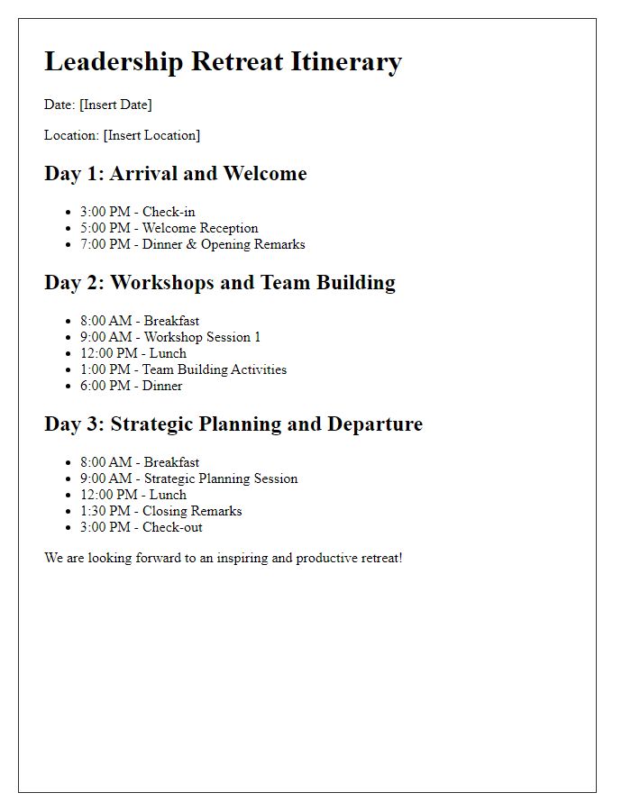 Letter template of leadership retreat itinerary