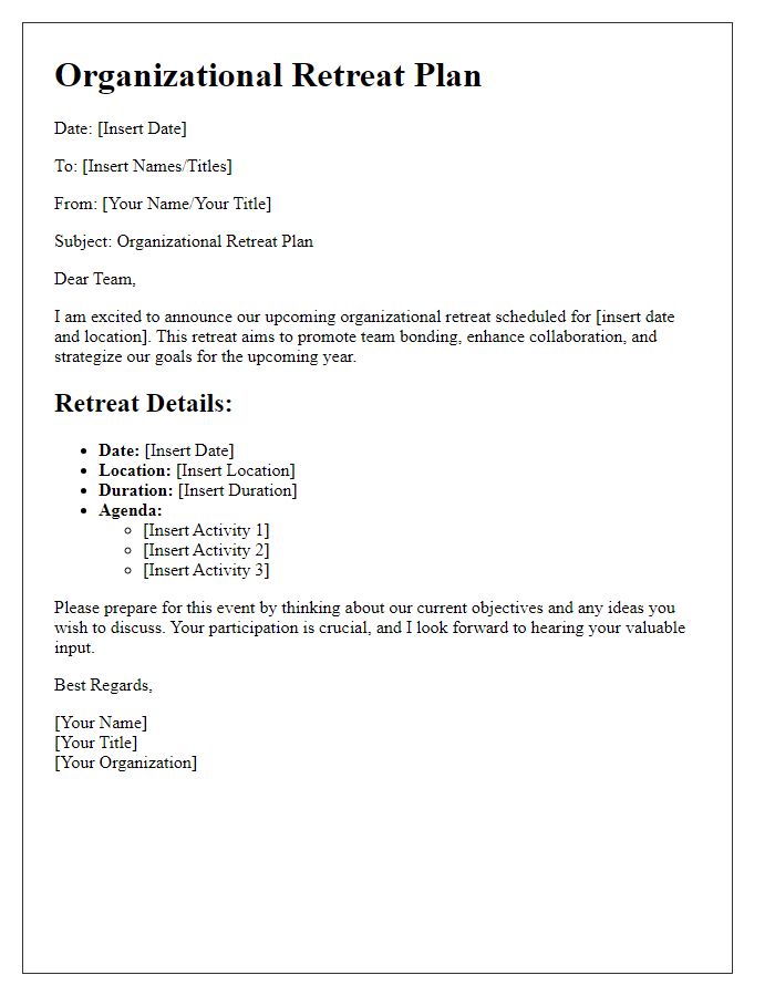 Letter template of organizational retreat plan