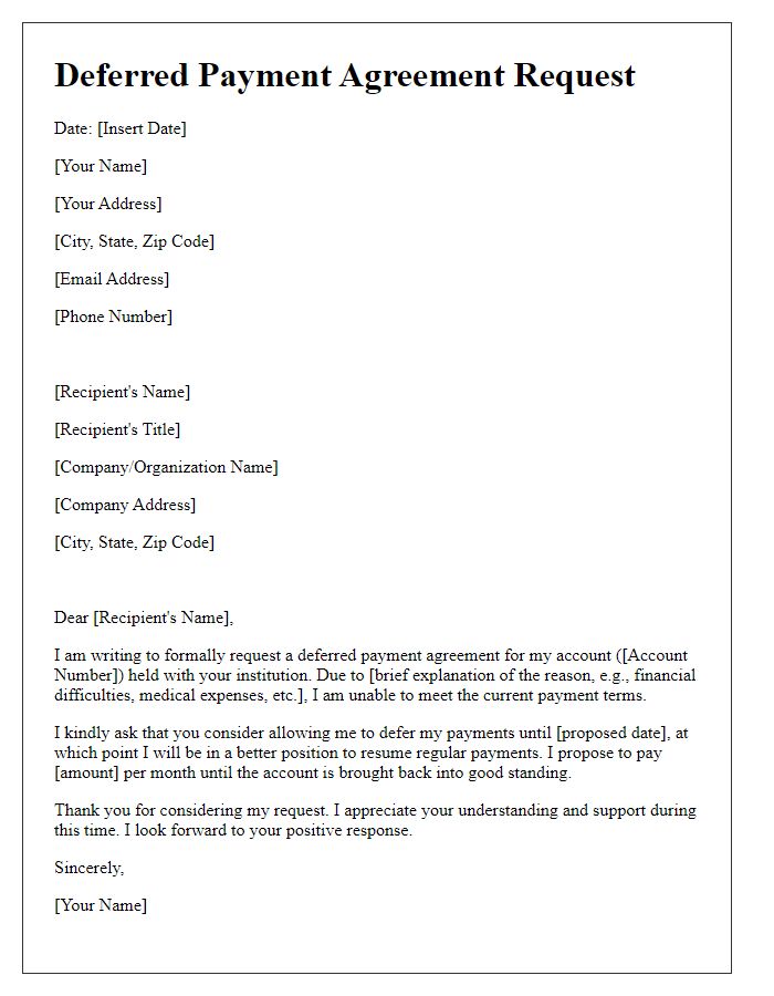 Letter template of Deferred Payment Agreement Request