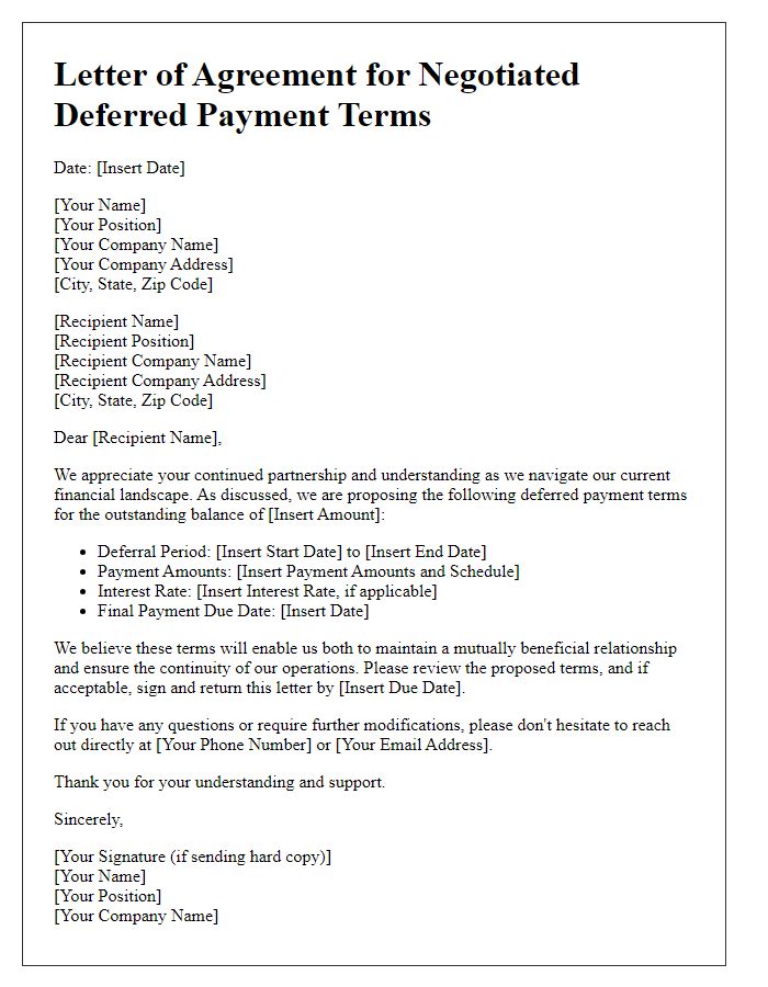 Letter template of Negotiated Deferred Payment Terms