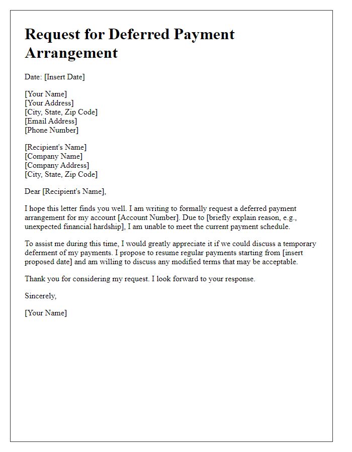 Letter template of Request for Deferred Payment Arrangement