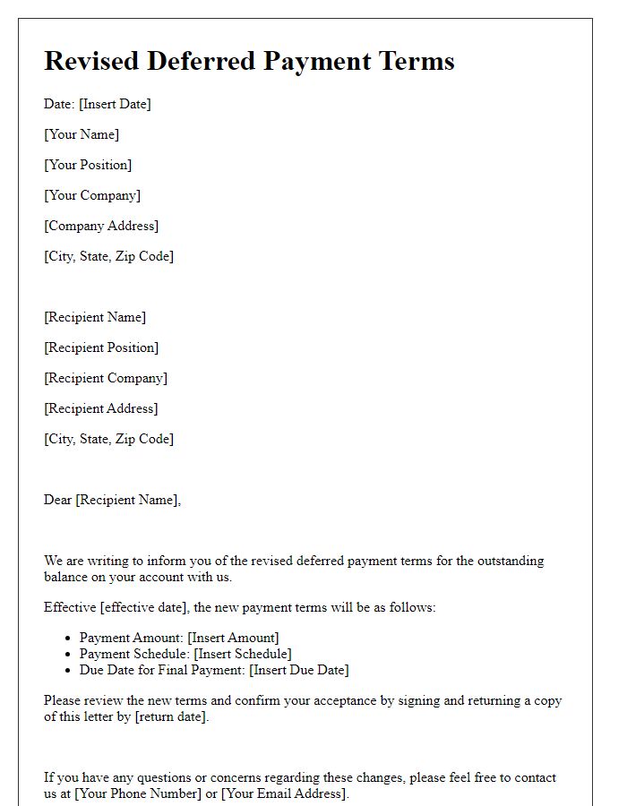 Letter template of Revised Deferred Payment Terms