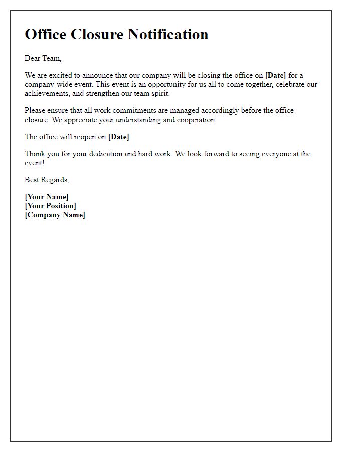 Letter template of office closure for a company-wide event