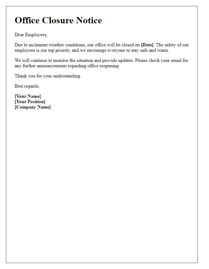 Letter template of office closure for inclement weather