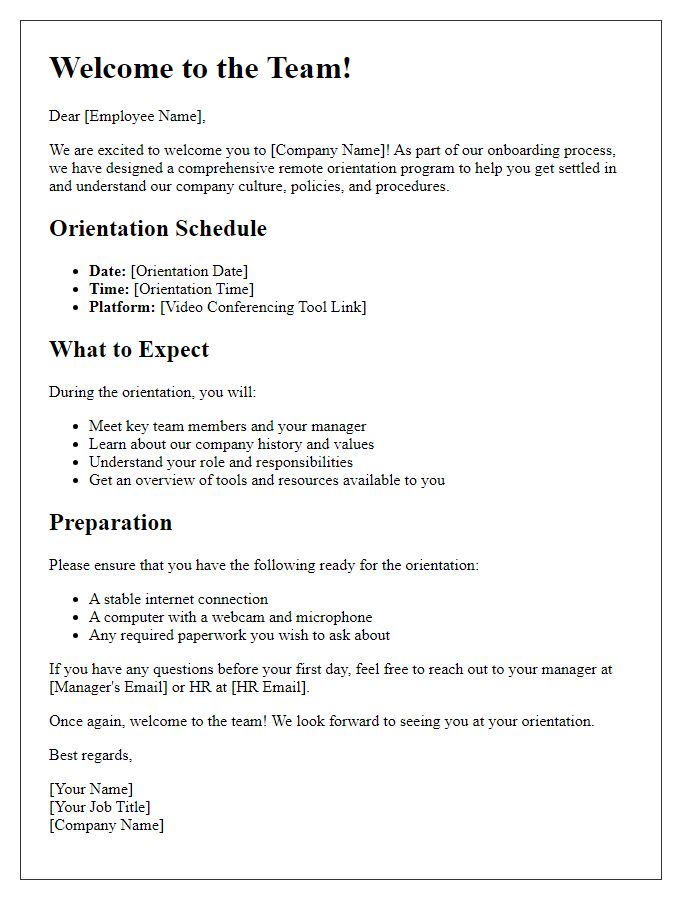 Letter template of comprehensive remote orientation for new employees