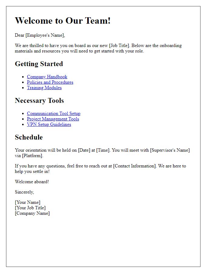 Letter template of onboarding materials for remote workers