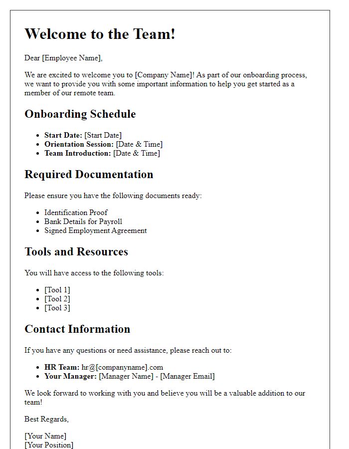 Letter template of online onboarding process for remote teams